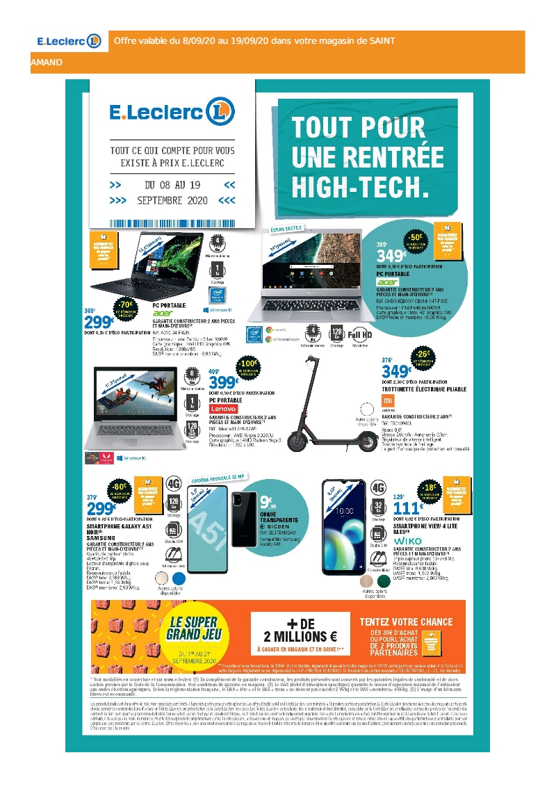 Catalogue E.leclerc Tout pour une rentrée HIGHTECH du 8 septembre au