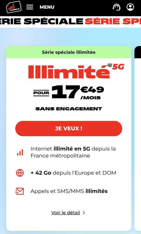 Forfait NRJ MOBILE ILLIMITÉ 17,49€ à 17.49 €