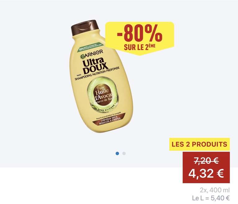 2 Shampooing Garnier 2 Ultra Doux Nutrition profonde à 4.32 €