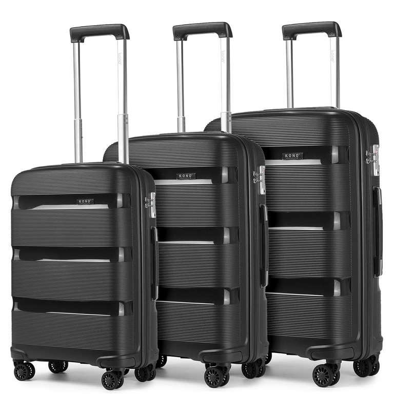 Lot x3 Kono Set valises rigides 55/65/76 cm – Polypropylène, légères, 4 roulettes, serrure TSA à 99.99 €