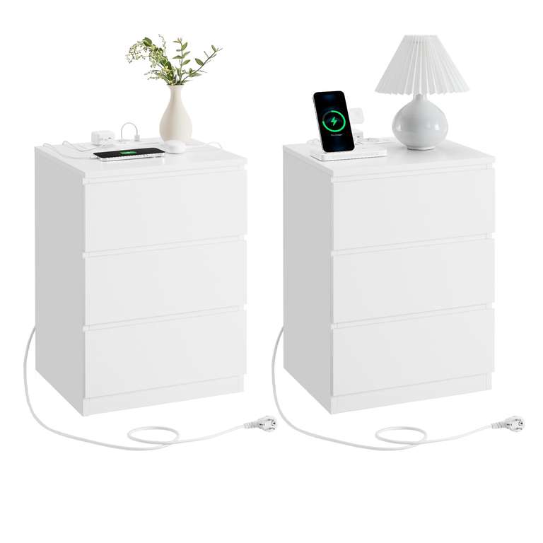 Lot de 2 Tables de Chevet Vasagle Kailyn Collection - 3 Tiroirs, 2 Prises CA, 2 Ports USB (Vendeur Tiers) à 79.99 €