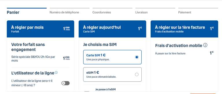 Bouygues 1G0, 2h , 1€99 par mois à 1.99 €