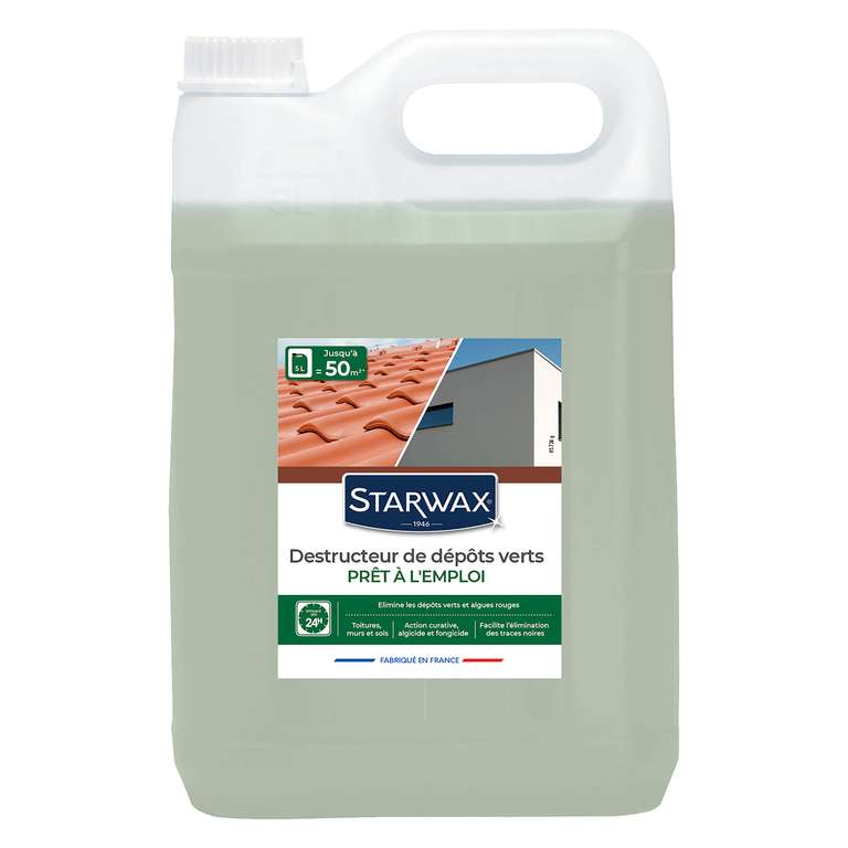 Destructeur de Dépôts Verts Starwax - Prêt À L'Emploi, 5L, Élimine En Profondeur Les Lichens Et Algues, Vert à 13.3 €
